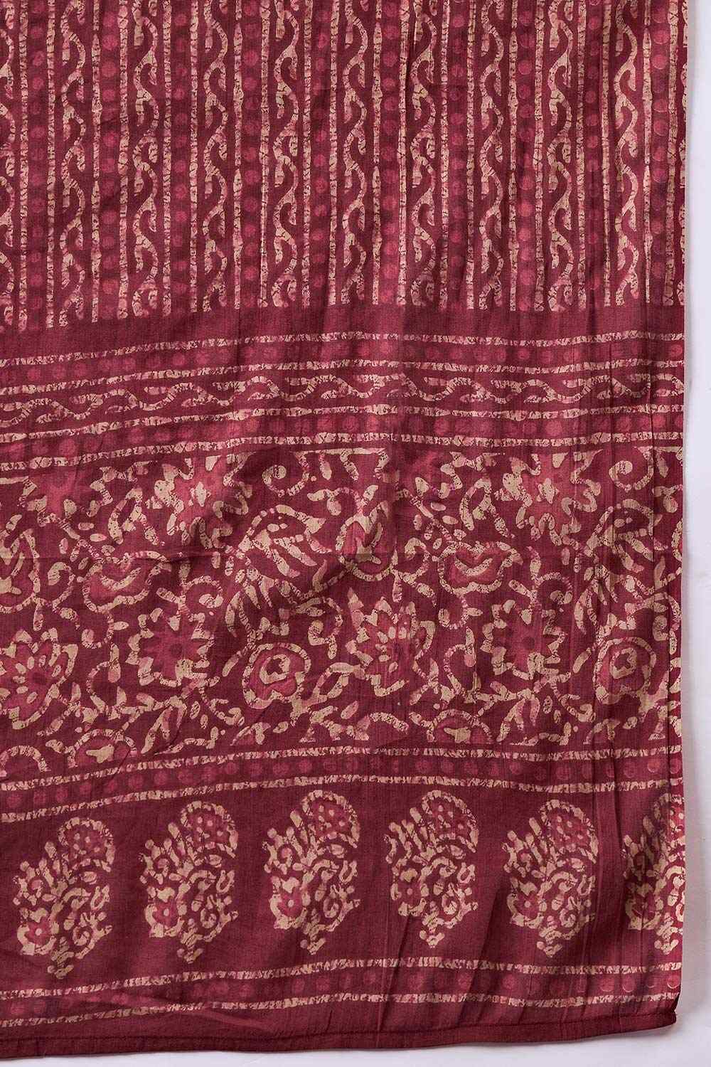 Women's Maroon Cotton Printed Kurta Set