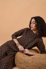 Women's Brown Cotton Printed Kurta Set