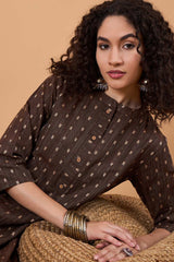 Women's Brown Cotton Printed Kurta Set