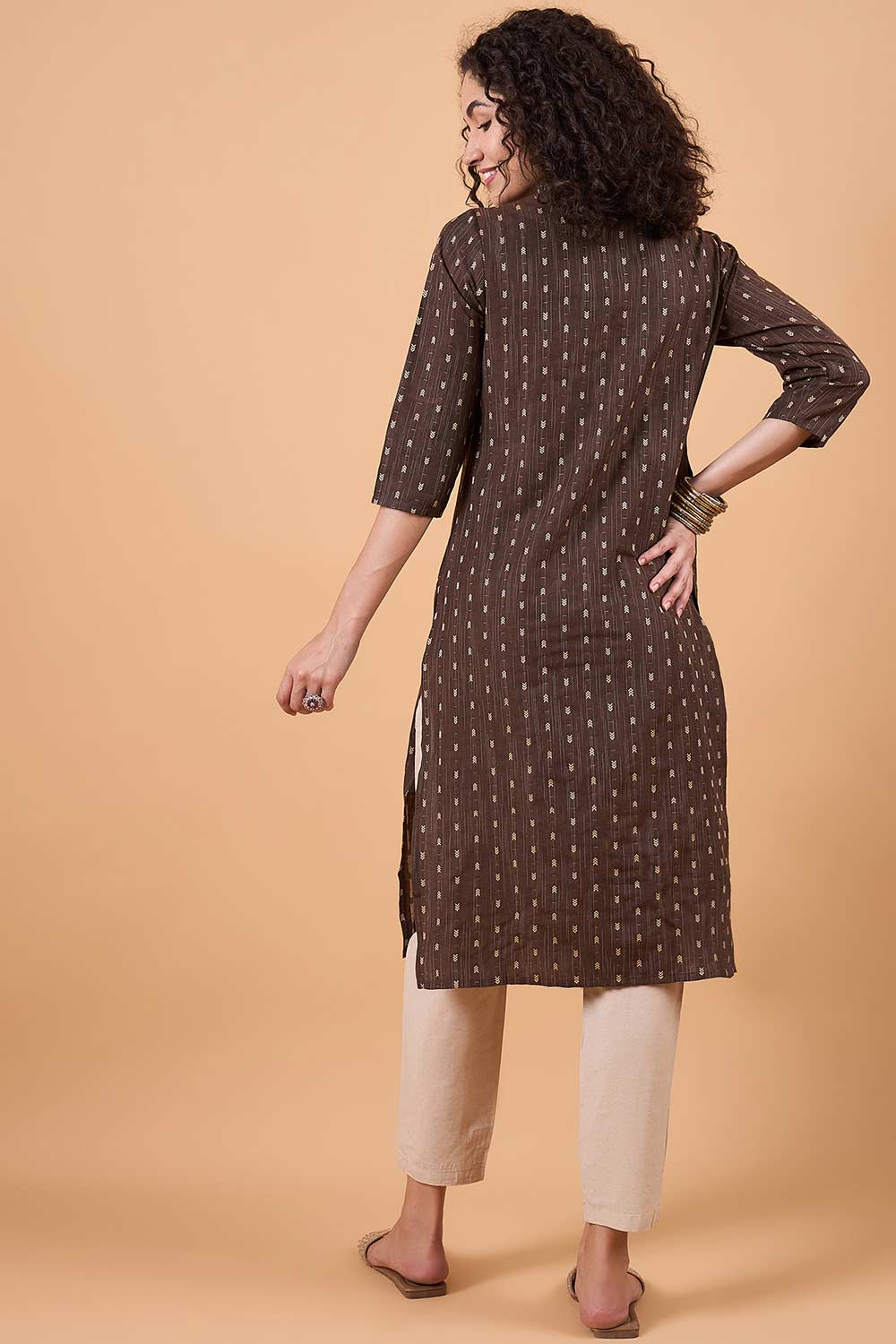 Women's Brown Cotton Printed Kurta Set