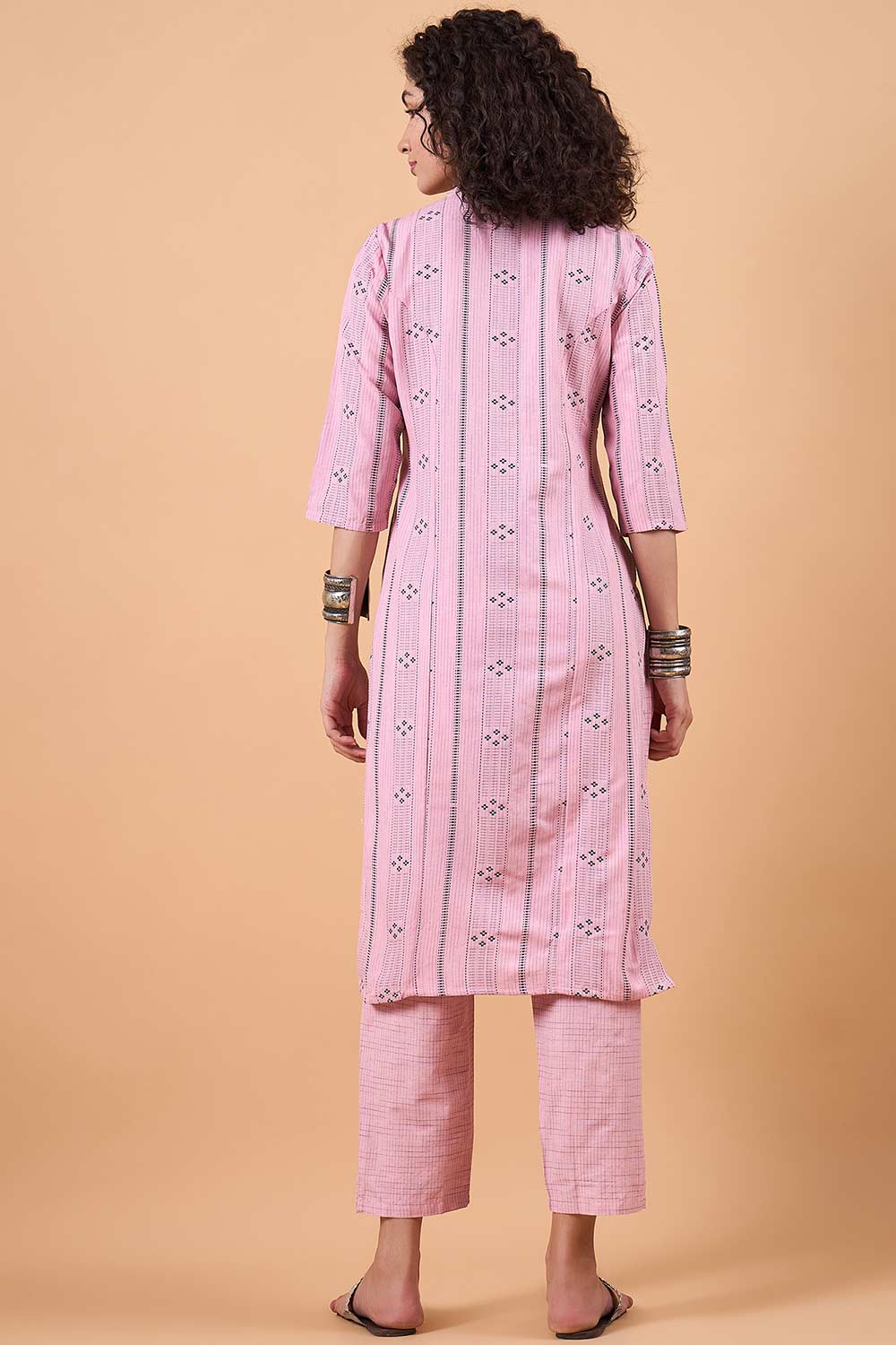 Women's Pink Cotton Printed Kurta Set