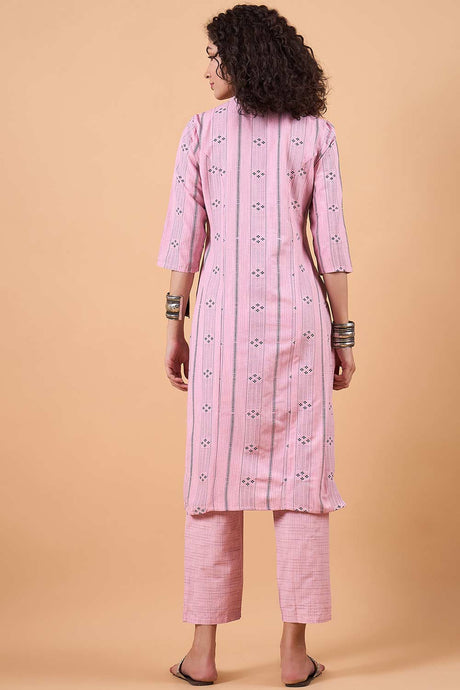 Women's Pink Cotton Printed Kurti Set