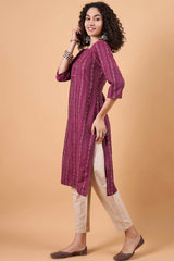 Women's Magenta Cotton Printed Kurta Set