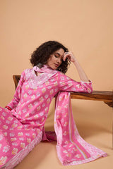 Women's Pink Cotton Printed Kurti Set