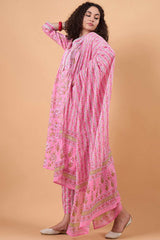 Women's Pink Cotton Printed Kurti Set