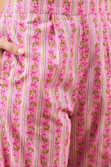 Women's Pink Cotton Printed Kurta Set