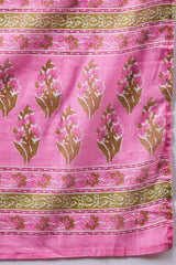 Women's Pink Cotton Printed Kurta Set