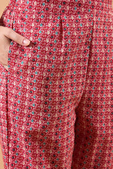 Women's Red Cotton Printed Kurta Set