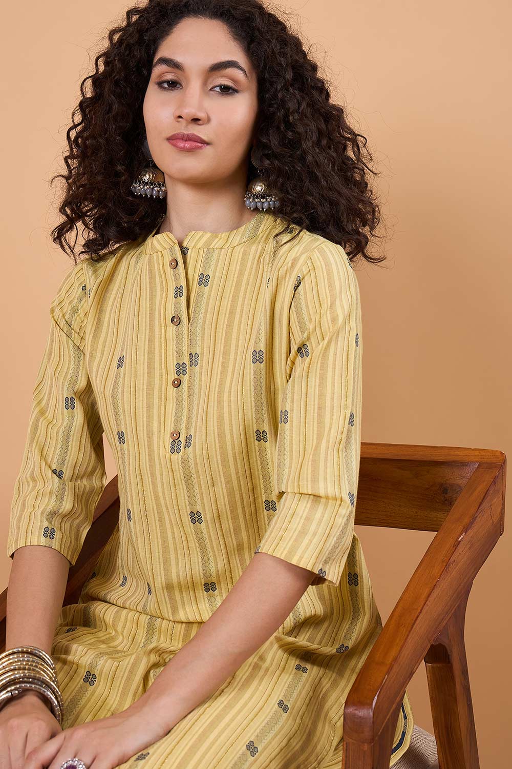 Women's Yellow Cotton Printed Kurta Set