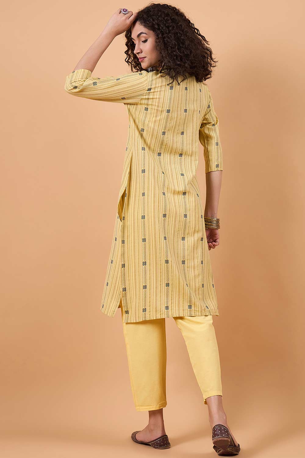 Women's Yellow Cotton Printed Kurta Set