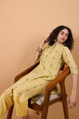 Women's Yellow Cotton Printed Kurta Set