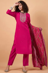 Women's Pink Silk Blend Printed Kurti Set