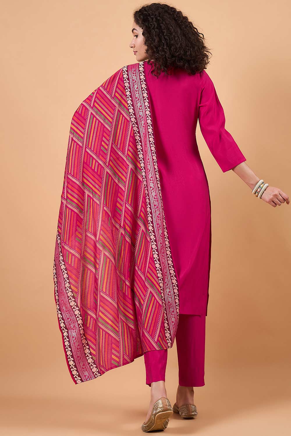 Women's Pink Silk Blend Printed Kurti Set