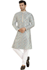 Blue Silk Mirror Sequin Embroidered Kurta Pajama