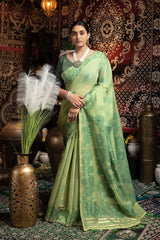 Green Woven Cotton Saree