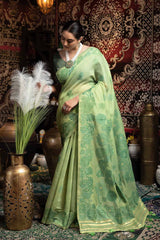 Green Woven Cotton Saree