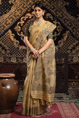 Brown Woven Cotton Saree