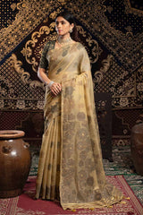 Brown Woven Cotton Saree