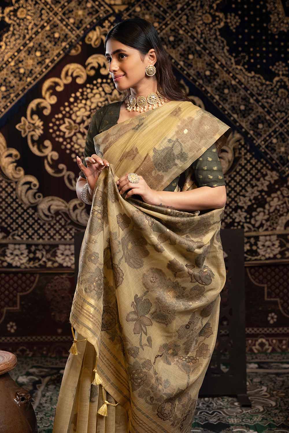 Brown Woven Cotton Saree