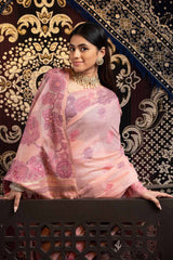 Pink Woven Cotton Saree