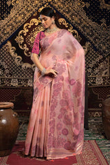 Pink Woven Cotton Saree