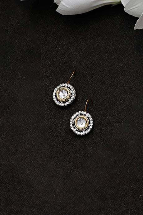 Silver And Gold Drop Earring With Kundan And American Diamonds