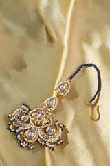 Blue And Cream Maang Tikka Head Jewellery With Kundan And Pearls