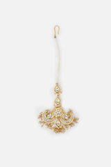 Cream And Gold Maang Tikka Head Jewellery With Kundan And Pearls