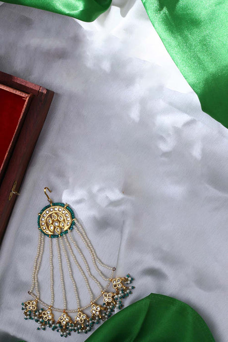 Green And Cream Maang Tikka Head Jewellery With Kundan And Pearls