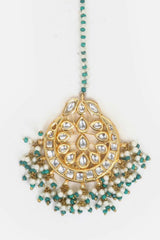 Green And Cream Maang Tikka Head Jewellery With Kundan And Pearls