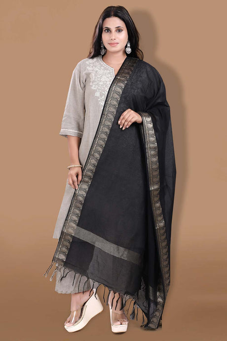 Black Cotton Solid Dupatta