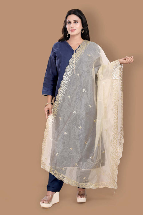 Gold Organza Embroidered Dupatta