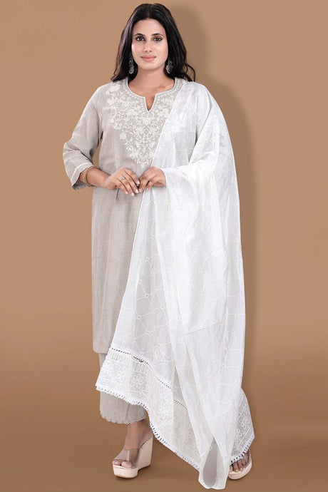 White Cotton Silk Embroidered Dupatta