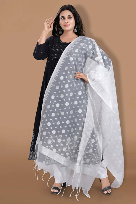 Silver Banarasi Brocade Woven Design Dupatta