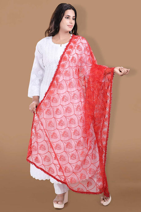 Red Net Embroidered Dupatta