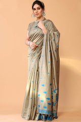 Beige Chanderi Silk Printed  Saree