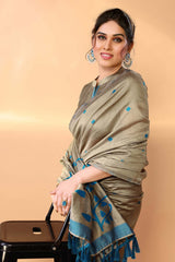 Beige Chanderi Silk Printed  Saree