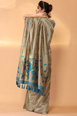 Beige Chanderi Silk Printed  Saree