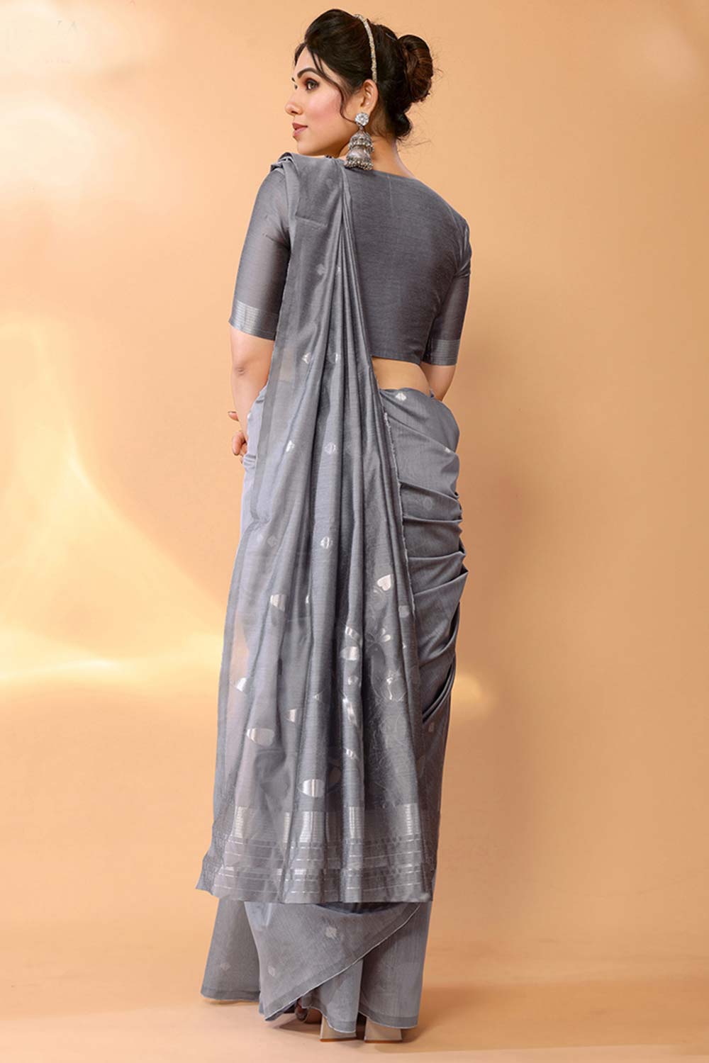 Grey Chanderi Silk Printed  Saree