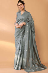 Grey Chanderi Silk Printed  Saree