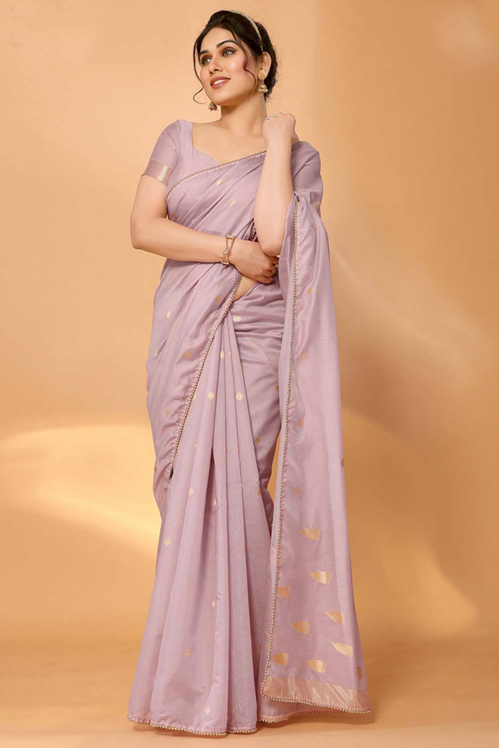 Onion Pink Chanderi Silk Printed  Saree