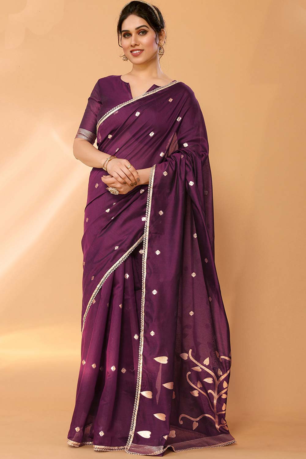 Wine Chanderi Silk Printed  Saree