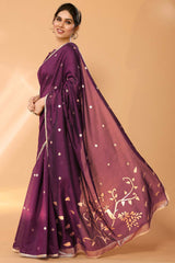 Wine Chanderi Silk Printed  Saree