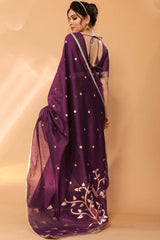 Wine Chanderi Silk Printed  Saree