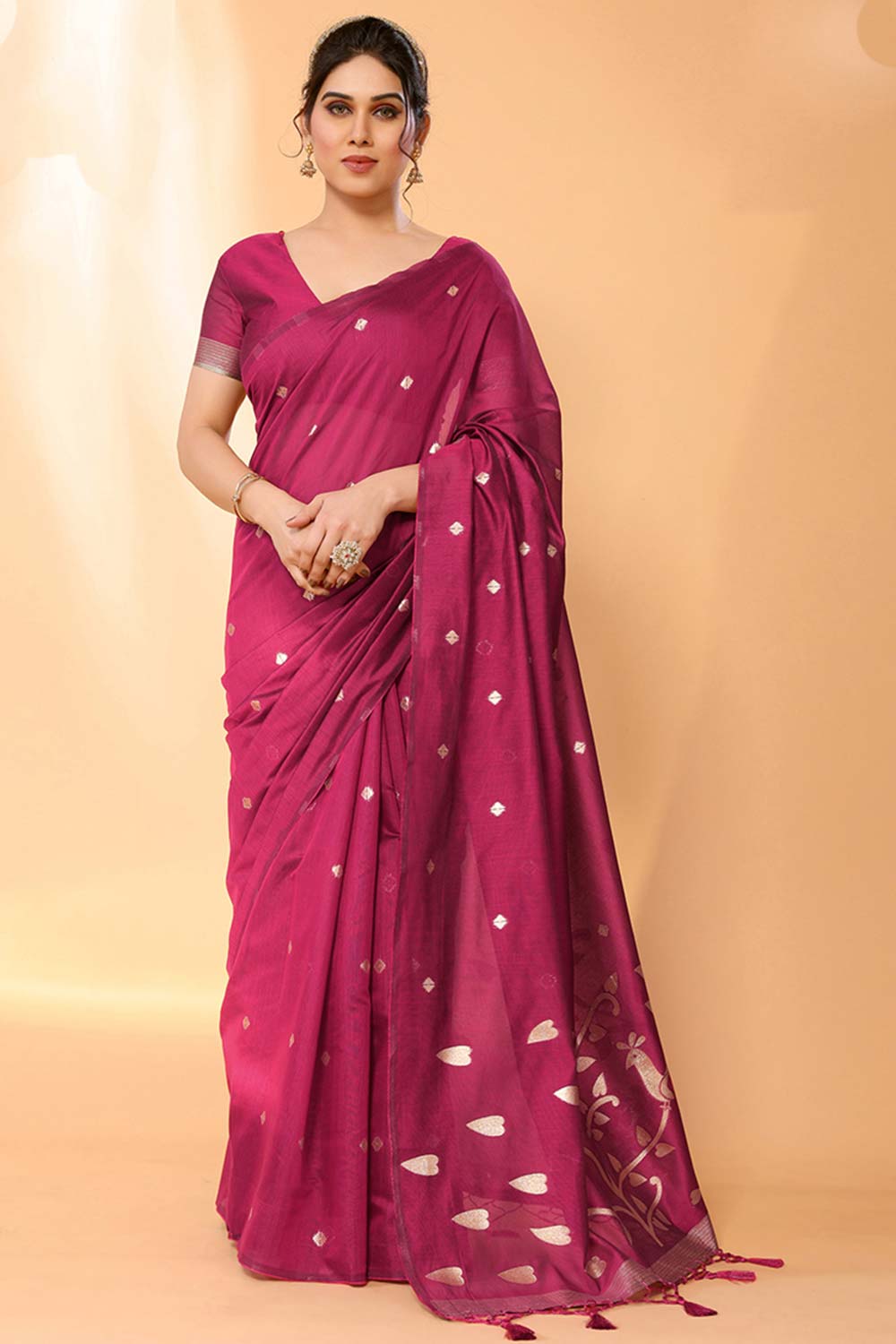 Purple Chanderi Silk Printed  Saree