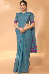 Sky Blue Chanderi Silk Printed  Saree