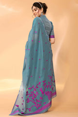 Sky Blue Chanderi Silk Printed  Saree