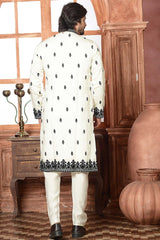 Men's Cream Cotton Embroidered Kurta Pajama Set