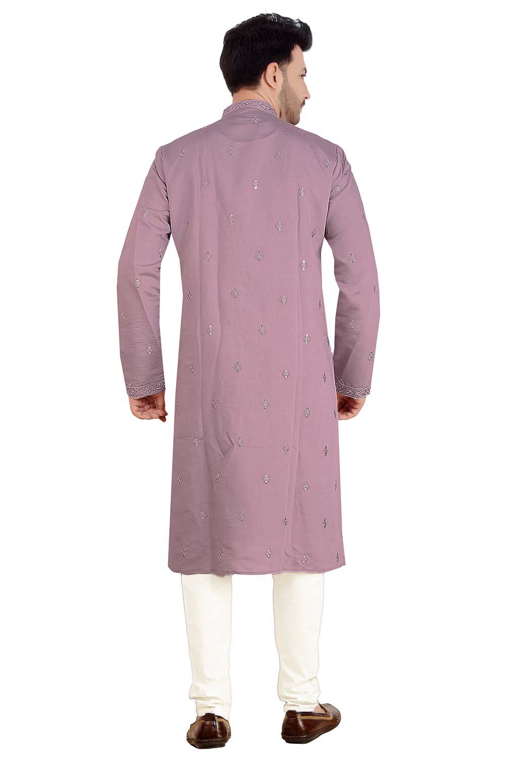 Men's Purple Silk Embroidered Kurta Pajama Set