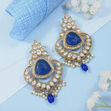 Gold Plated Kundan And Pearl Chandbali Earrings For Womens